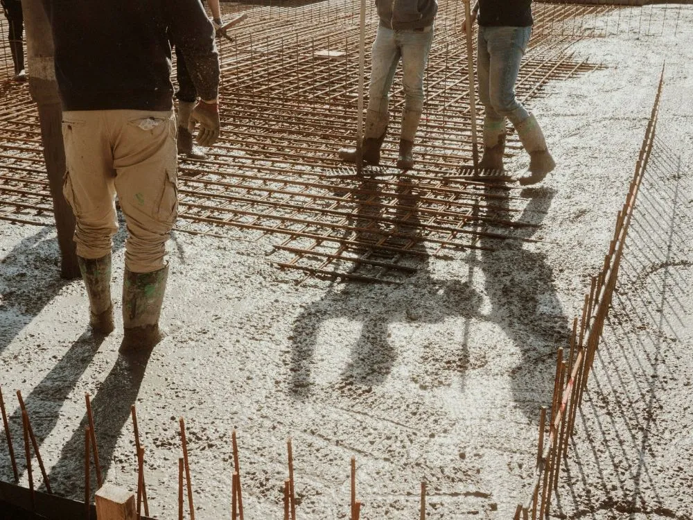Rebar grid set on supports before a concrete pour